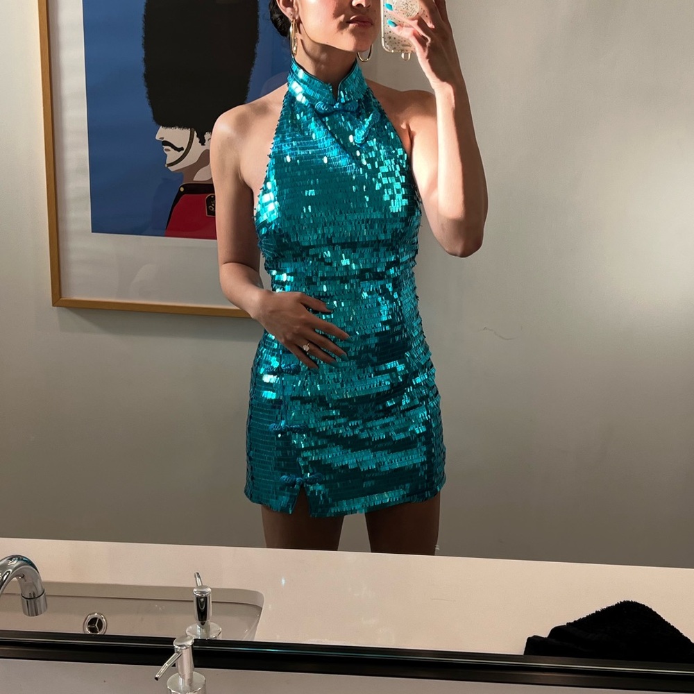 SAU LEE Mae Dress in Peacock Blue (Size 4)